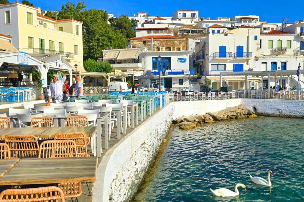Waterfront dining in Batsi Andros Greece